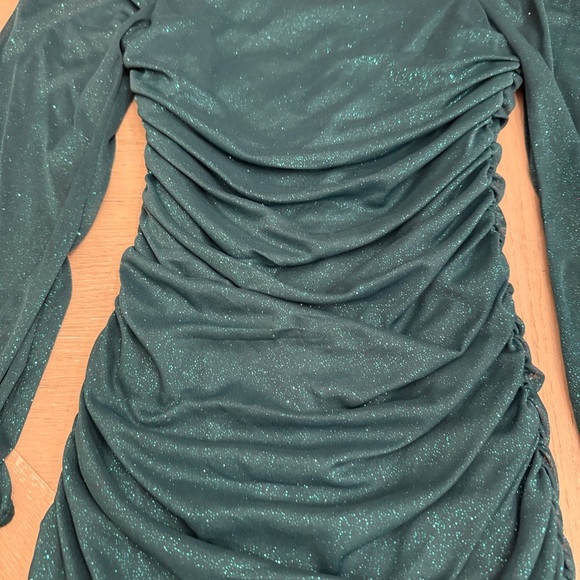 Jump Emerald Teal Shimmering Long Sleeve Ruched Dress Hoco dance - Picture 4 of 9
